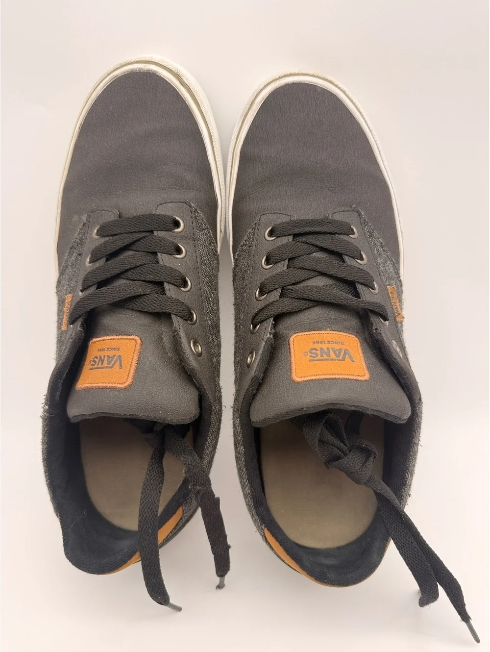 Vans Atwood Deluxe Mens Low Top Sneakers Gray Tweed Tan Leather Size 11